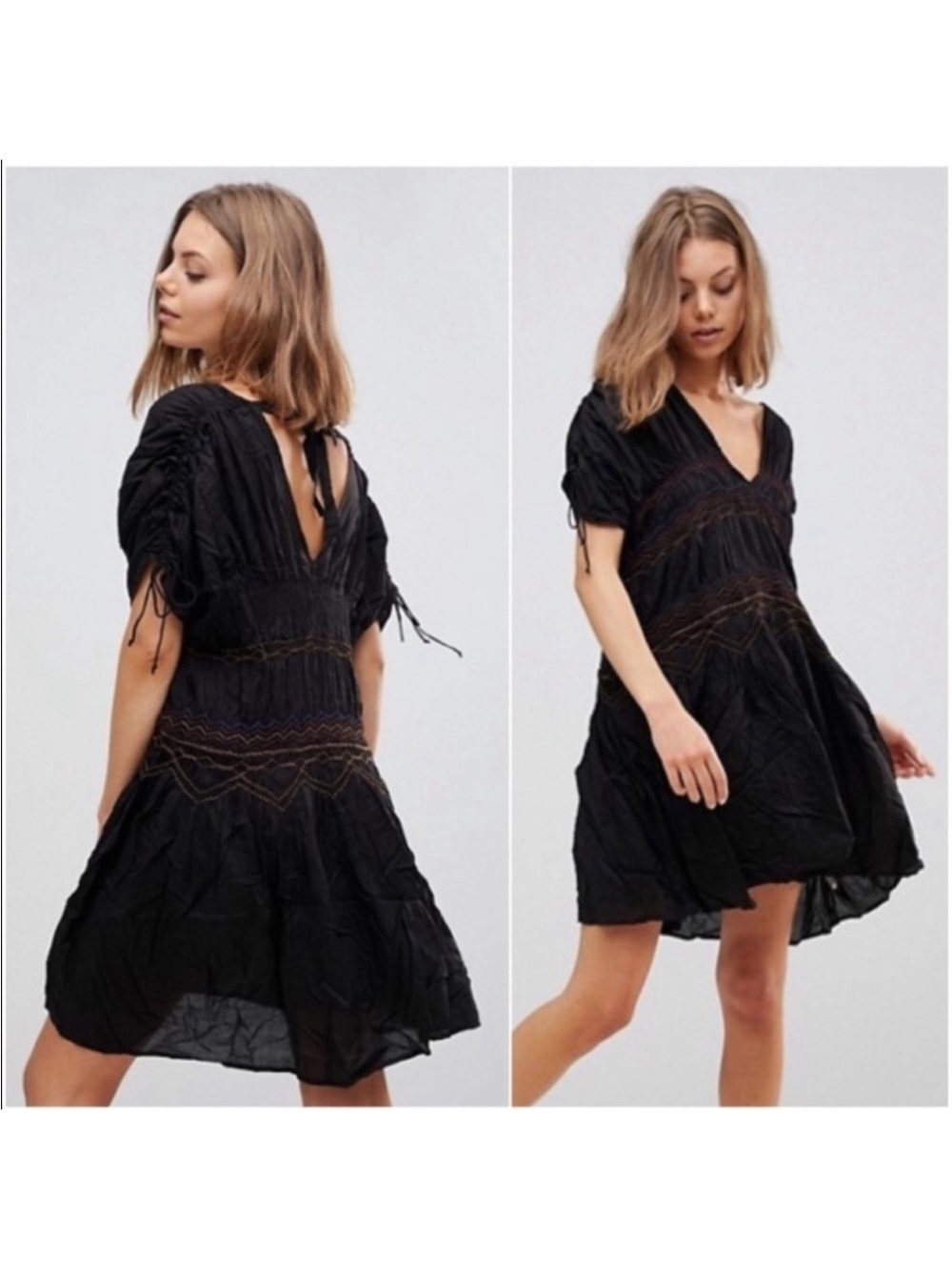 Free People Love on the Run Rainbow Embroidered Mini Dress small. See descriptio